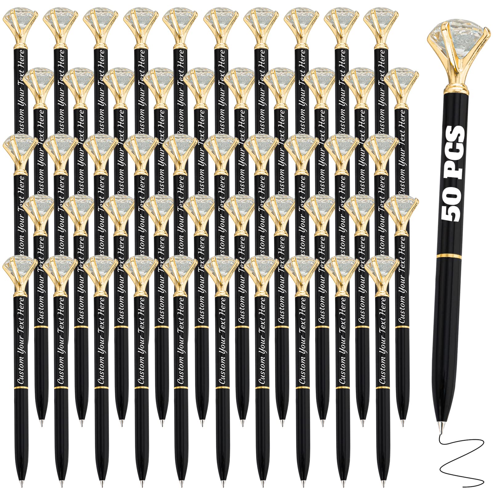 50 PCS Personalsed Diamond Pen in Bulk Custom Engraved Ballpoint Pens with Name Customized Black ink Pen for Wedding Anniversary Birthday or Graduation Gift-Black