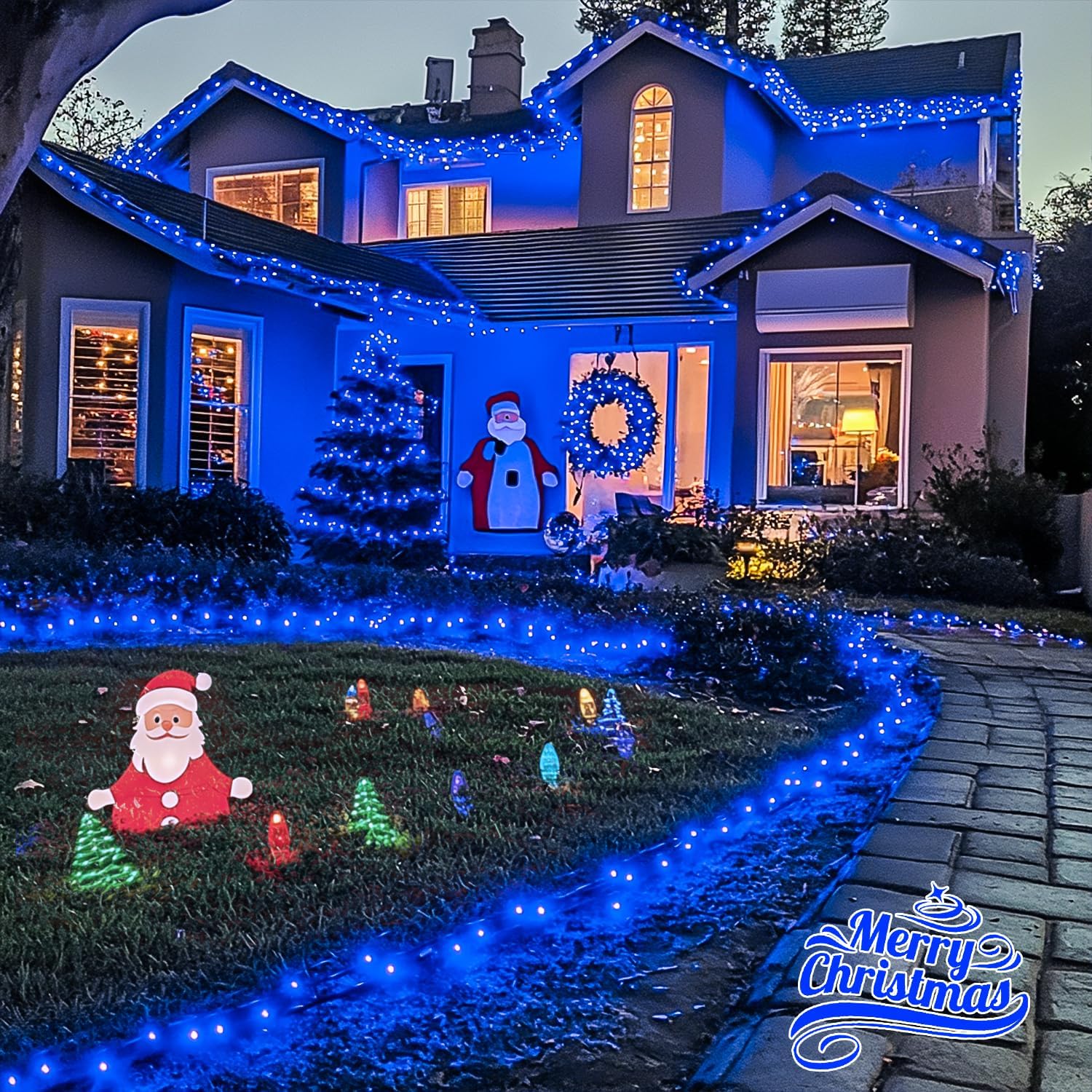 JMEXSUSS 600 LED Blue Solar Christmas Lights, 206.7ft Blue Christmas Lights Outdoor Waterproof, 8 Modes Solar Light Outdoor for Yard Patio Tree Garden Party Bushes Xams Decorations