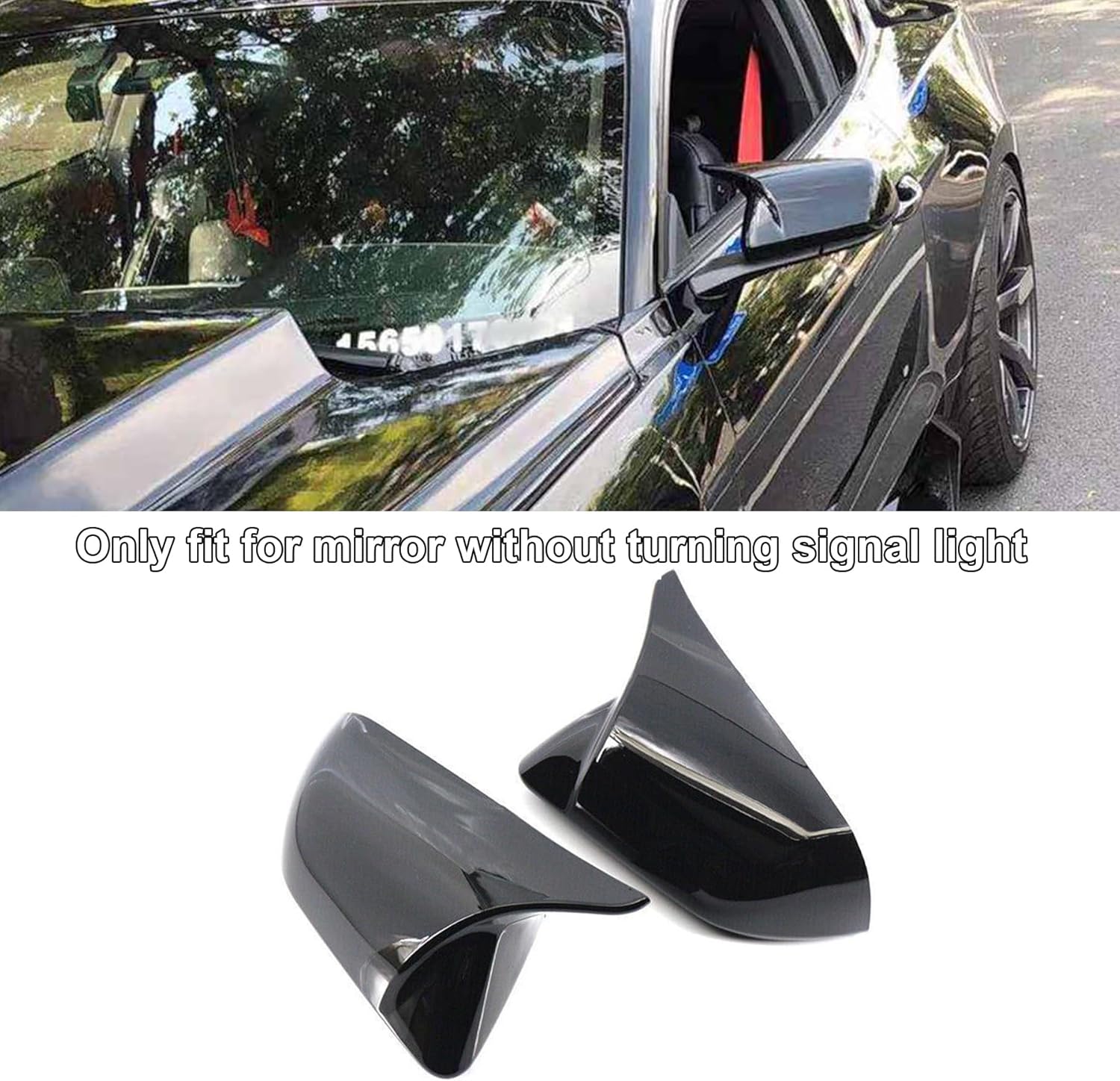 Door Mirror Cover Caps Fit for Ford Mustang 2015-2022 Without Turn Signal Light, Left and Right Rearview Mirror Cap Covers Glossy Black