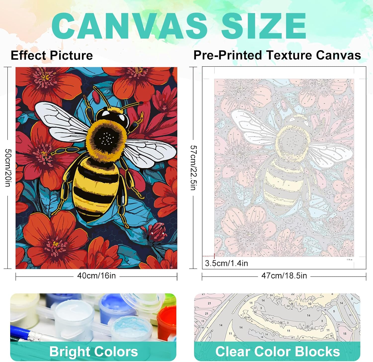 GEEHEIY Paint by Numbers Kit for Adults, Bee Number Painting, 16 x 20 Inch image 2