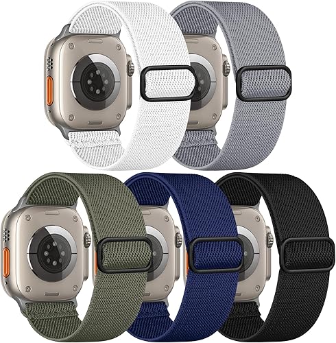 Paquete de 5 correas elásticas de nailon compatibles con Apple Watch Ultra Band de 1.929 in para mujeres y hombres, correa de repuesto elástica