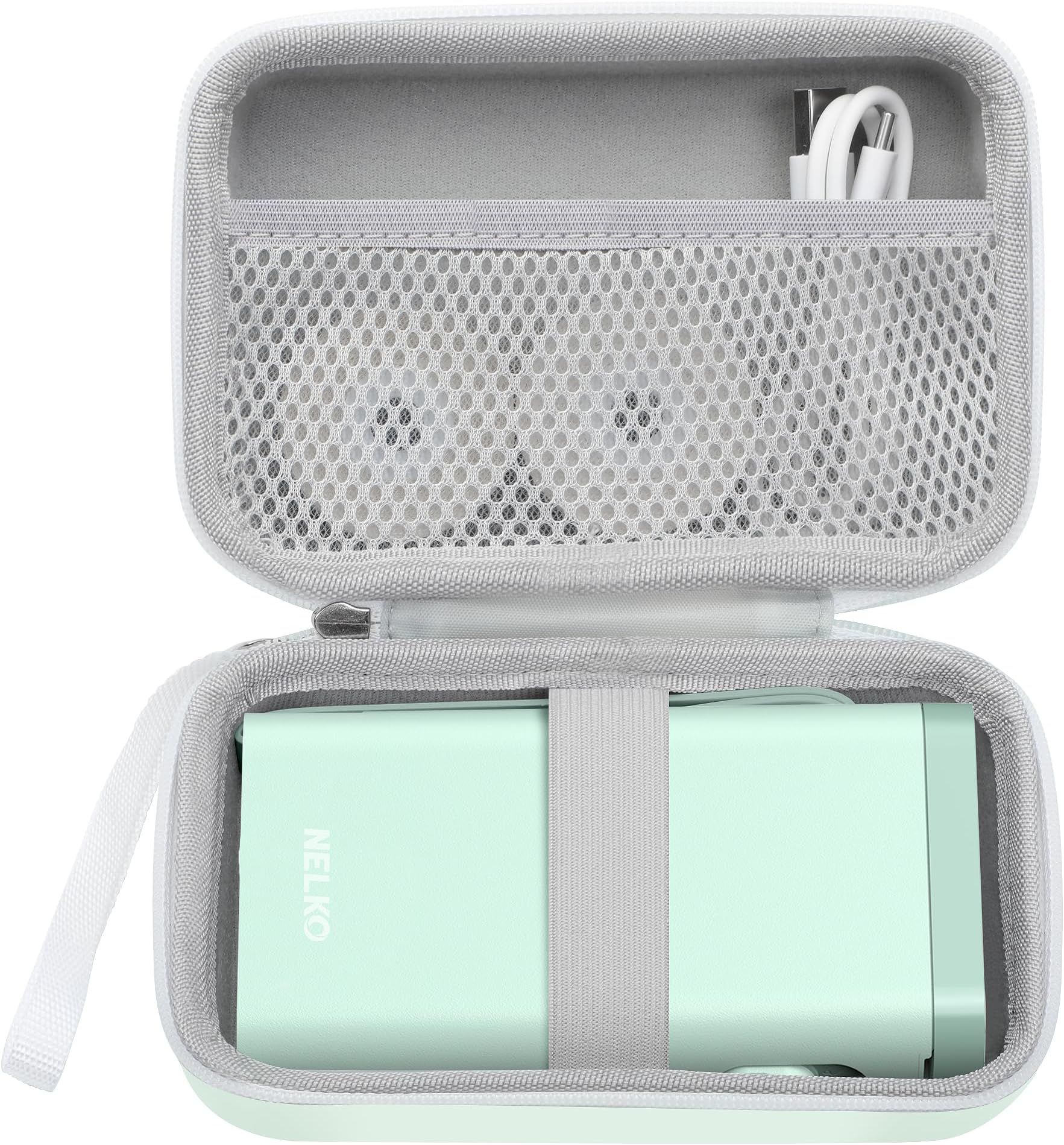 Nelko Genuine Case for P21 Label Maker, Compatible with Phomemo D30 D35 Label Maker, for NIIMBOT D11 D110, for JADENS/Memoking/SUPVAN, Box with Mesh Pocket for Batteries Accessories (Case Only), Green