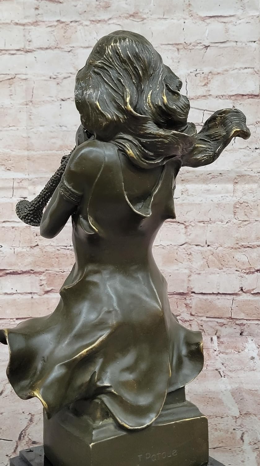 Signed Bronze Sculpture Statue of Female Horn Player Bust for Music Lovers Decorative Gift Home Sale by Classy Bronze