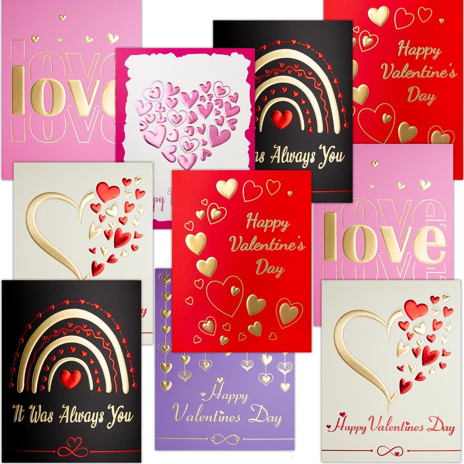 Fancy Land Valentines Cards with Envelopes 24 Pack Foil Embellishment Heart Embossed Cards Blank Inside