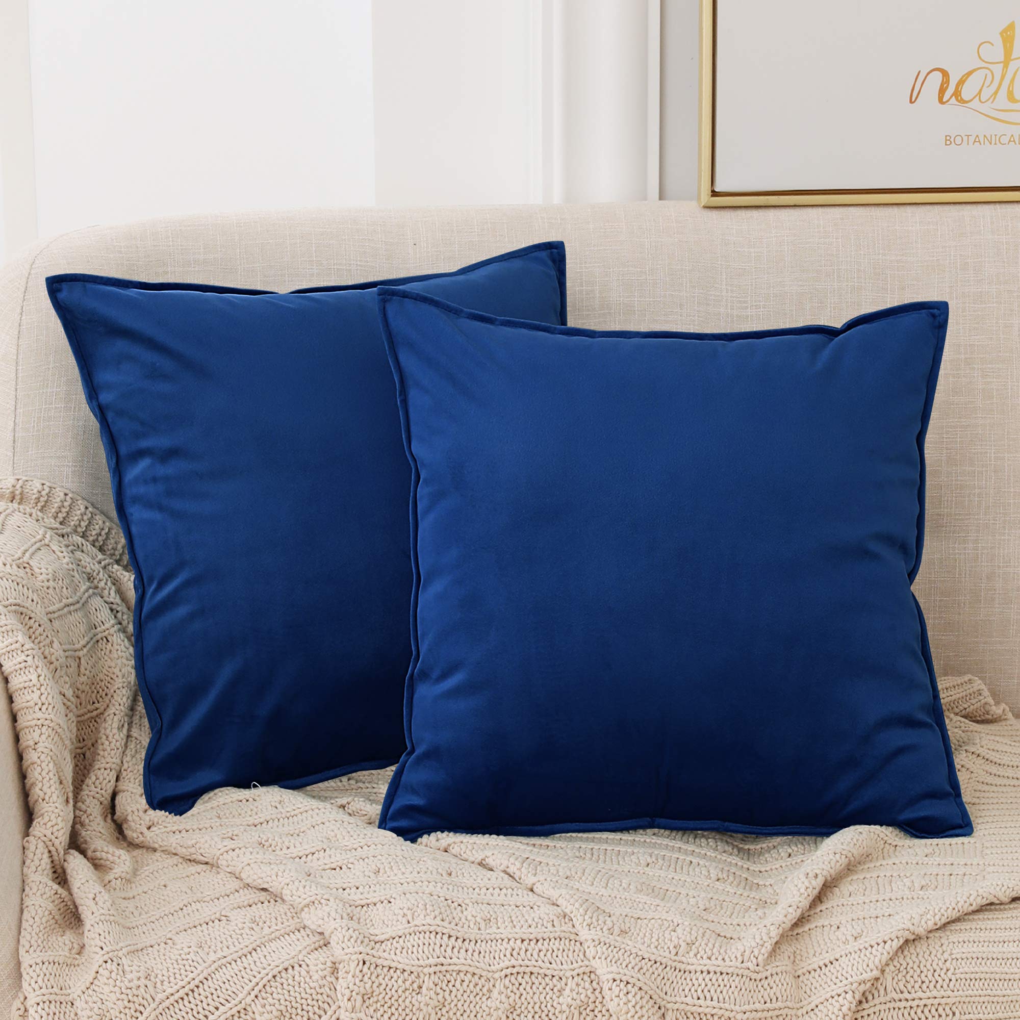 Deconovo Navy Blue Pack Of 2 Crushed Velvet Cushion Covers 45Cm X 45Cm 18X18 Inches Flanges Throw Pillow Cases For Sofa With Invisible Zipper Navy