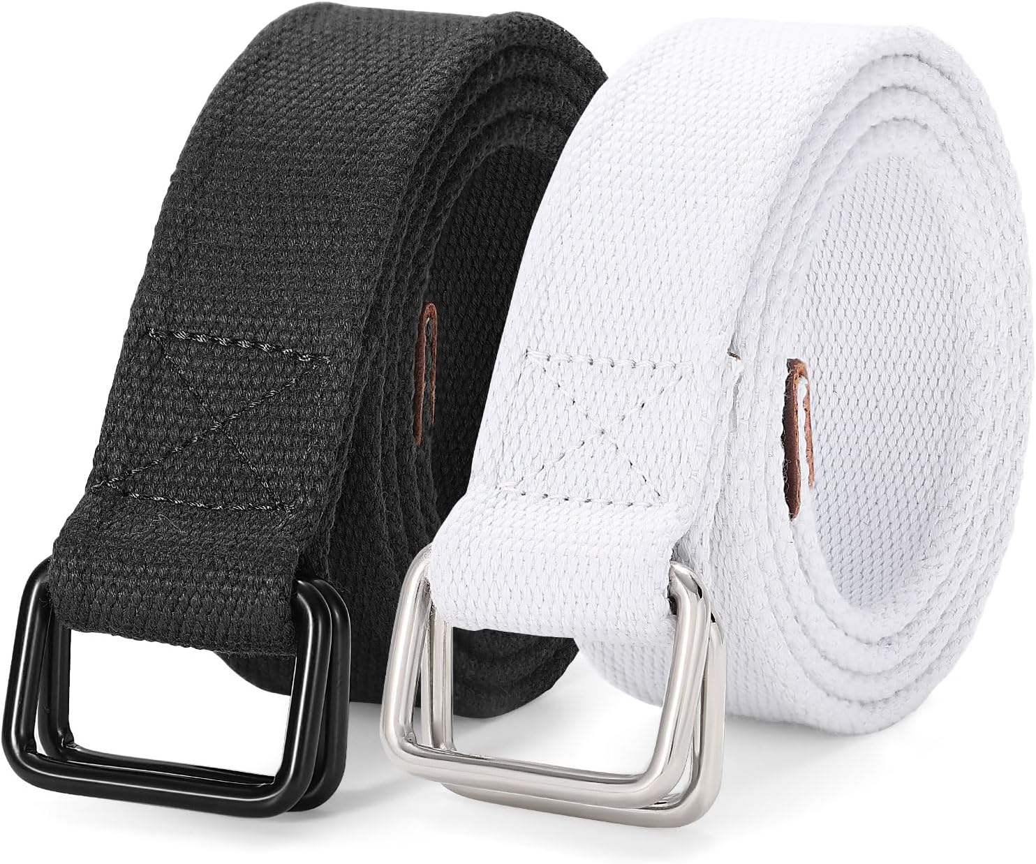 JASGOOD Men Canvas Fabric Belts Casual Web Cloth Belts with Black Double Ring Buckle 2 Pack