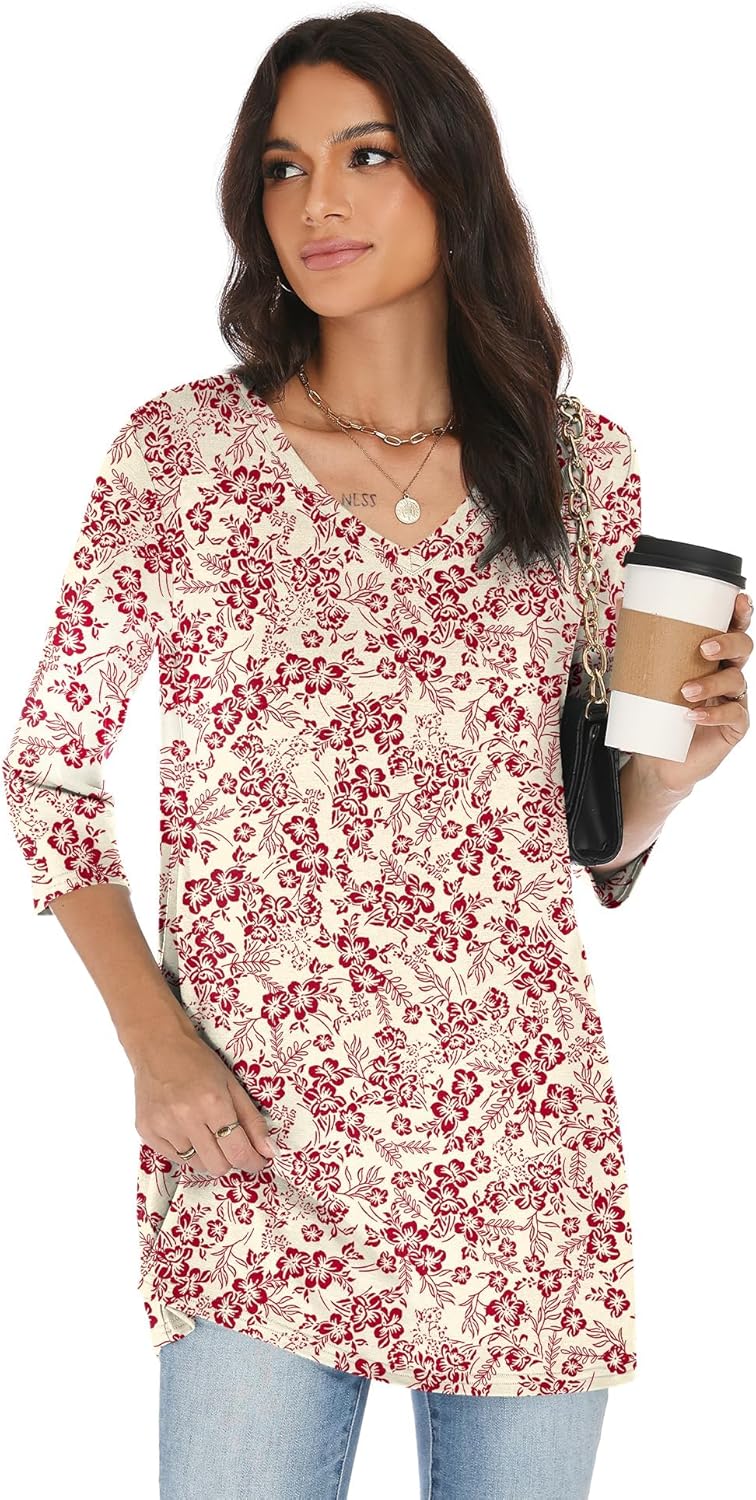 Rapbin Tunic Tops for Women Loose Fit Dressy 3/4 Sleeve V Neck T Shirts Spring Tops for Women 2026 - Image 5