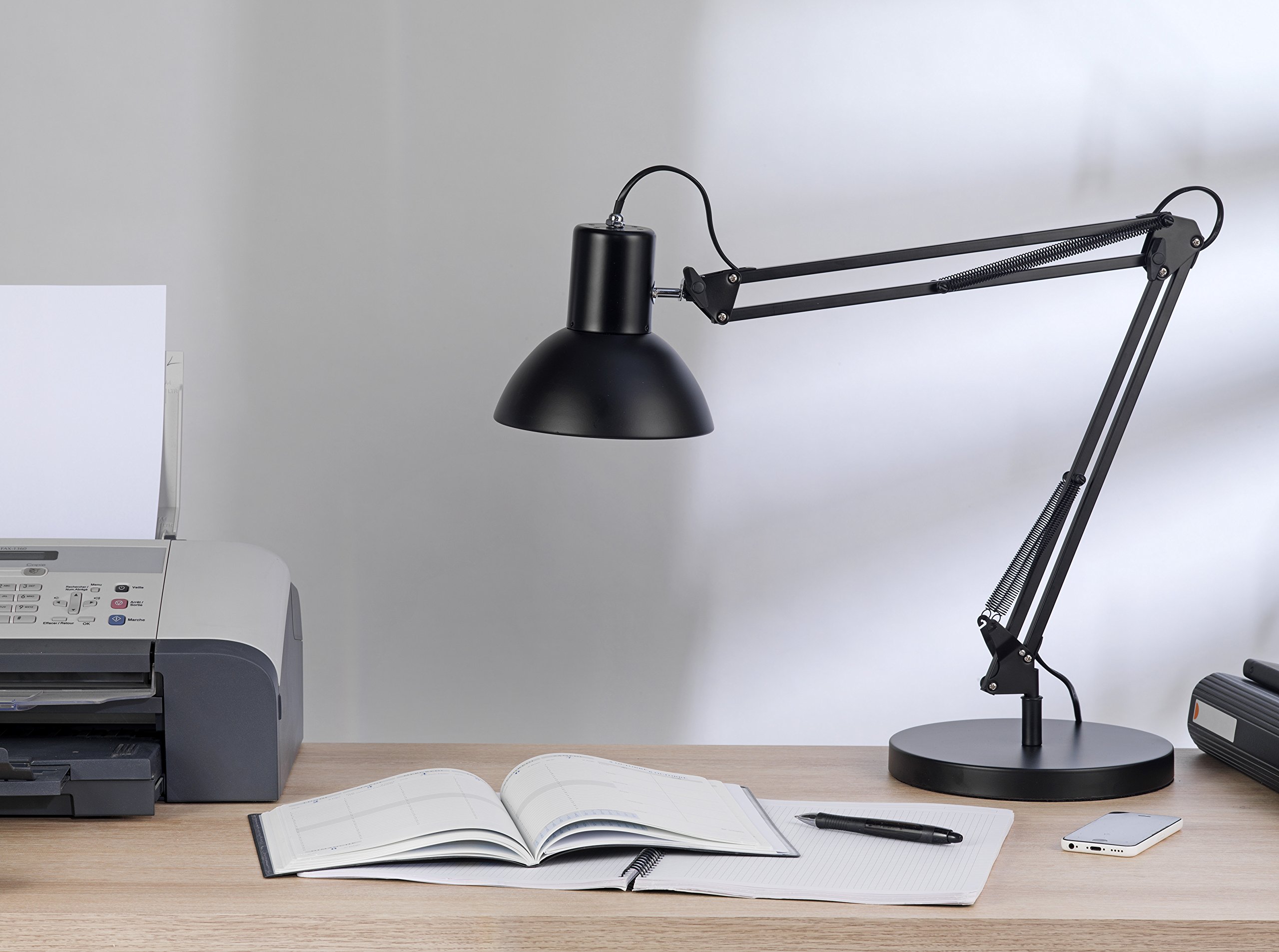 UNILUX Lampe de Bureau LED, Aluminium, E27, Noir, 33 x 33 x 20 cm