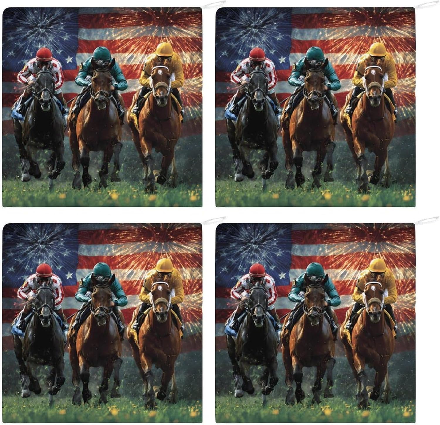 USA Running Horses Microfiber Hand Towels for Bathroom Soft Absorbent Bath Kitchen Towel with Hanging Loop 4PCS