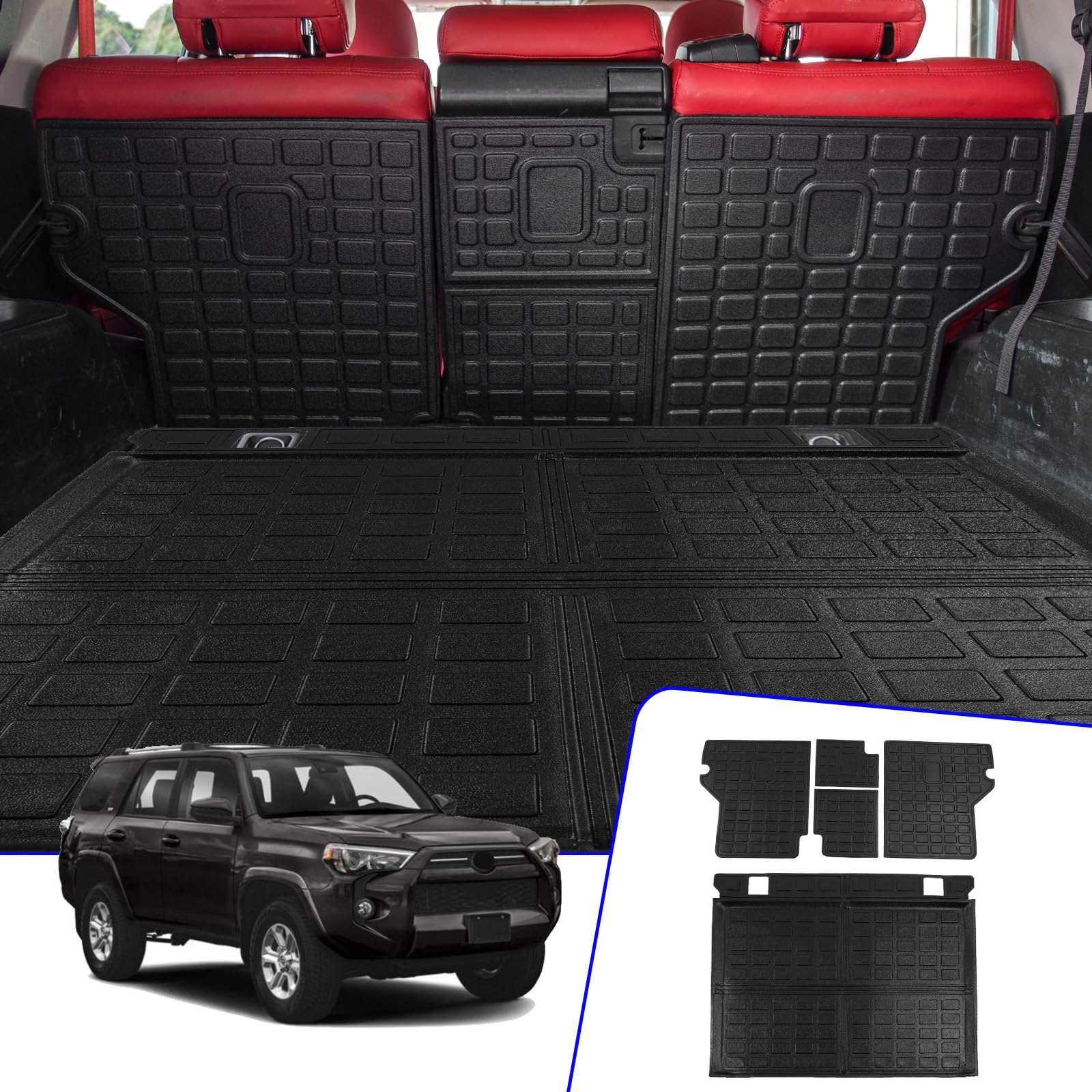 Rongtaod Cargo Mat Compatible with 2010-2024 Toyota 4Runner 5 Seats Trunk Mat Cargo Liner Back Seat Cover Protector 2023 Toyota 4 Runner Accessories (Trunk Mat+Backrest Mats,Fit without Sliding Tray)