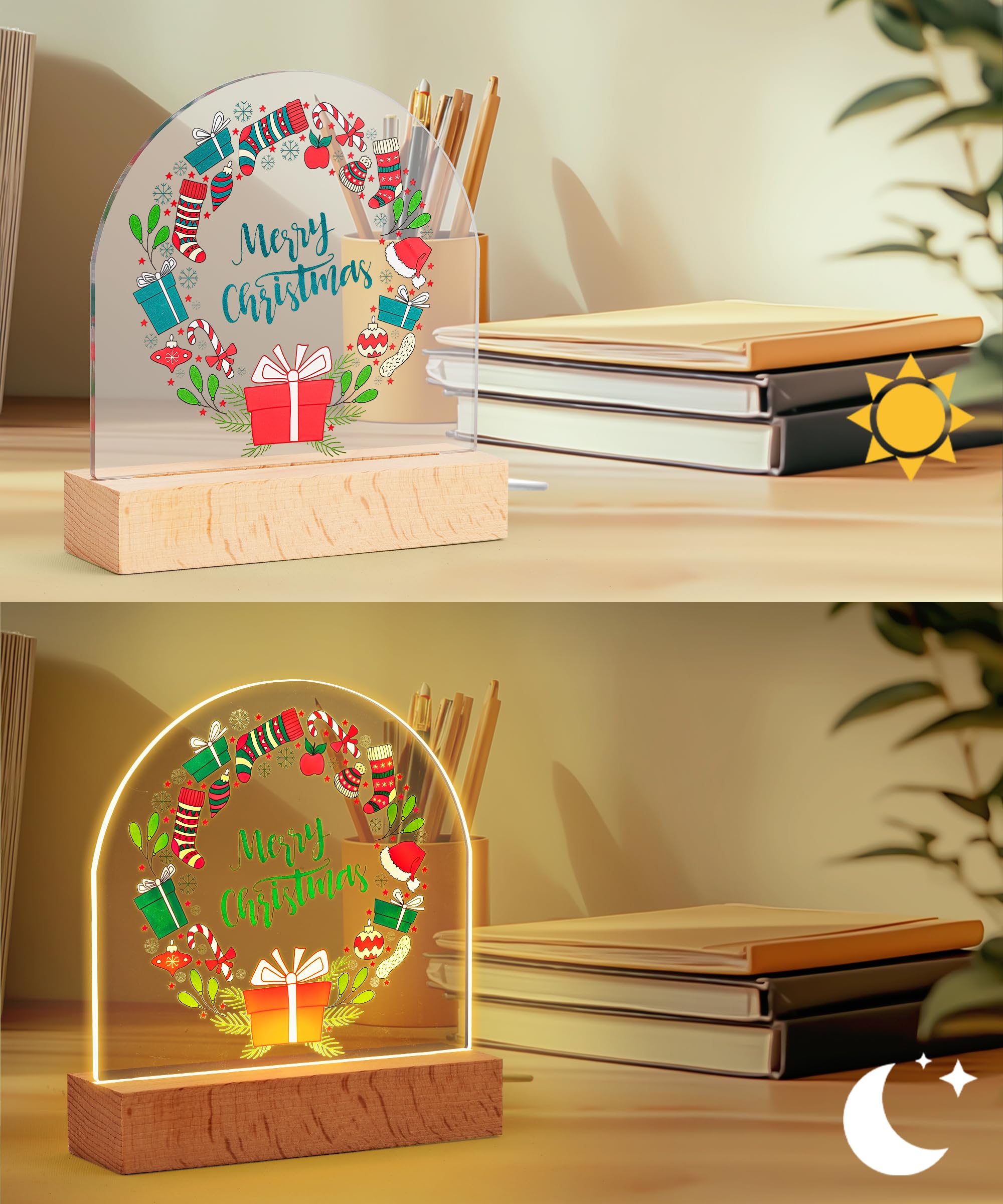 Faithorse Night Light Gifts for Christmas Acrylic Baby Night Lamp Gift Bedroom Decor Festive Gift for Kids Baby Girls Boys Soft Warm Yellow Light LED Table Lamp Nightstanding Lamp (Chirstmas Gift) - Image 4