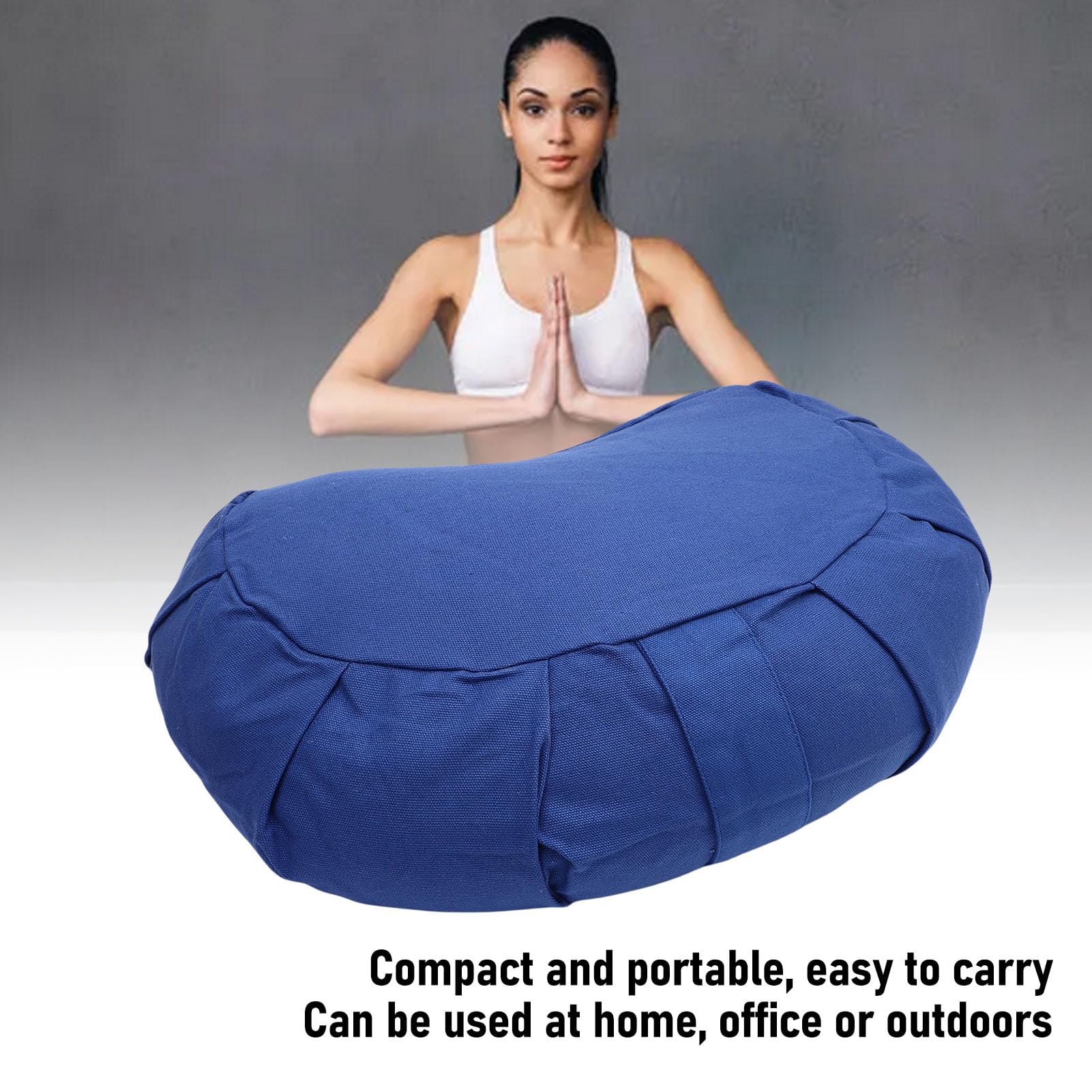 AMONIDA Cojín de Meditación de Media Luna con Cáscaras de Trigo Sarraceno, Cómodo Soporte para Meditar en Casa, Oficina o Al Aire Libre, Funda de Algodón, 41 X 24 X 12 Cm