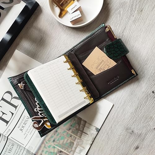 Miniatura 5 de Burxxong Organizador A7 de piel auténtica, anillos de estalogía, cuaderno de tamaño de bolsillo con carpeta de 0.78 pulgadas (0.787 in), mini agenda