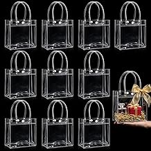 MAQIHAN Clear Gift Bags with Handles - 10 Party Favor Candy Bags, Plastic Goodie Bags Transparent, bolsitas, for Valentines, Father's Day, Christmas, Baby Shower, Wedding, Birthday, Mini 5.9'' x 6.3''