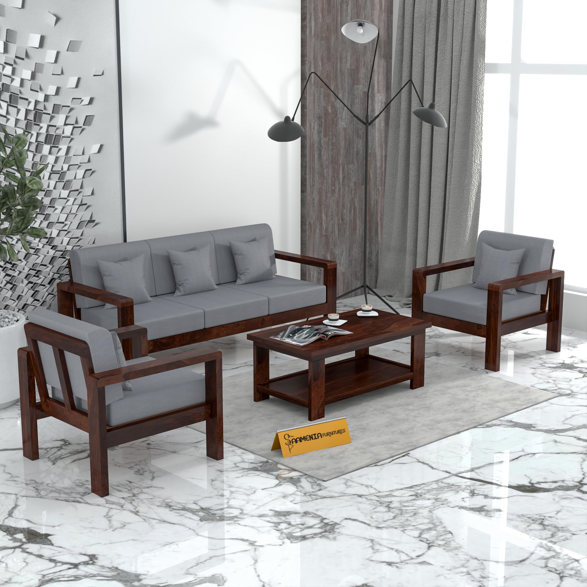 Mamta Furniture Solid Sheesham Wood 5 Seater Sofa Set (3+1+1) with Coffee Table | Wooden Furniture with 40 Density Cushions for Living Room-image-30