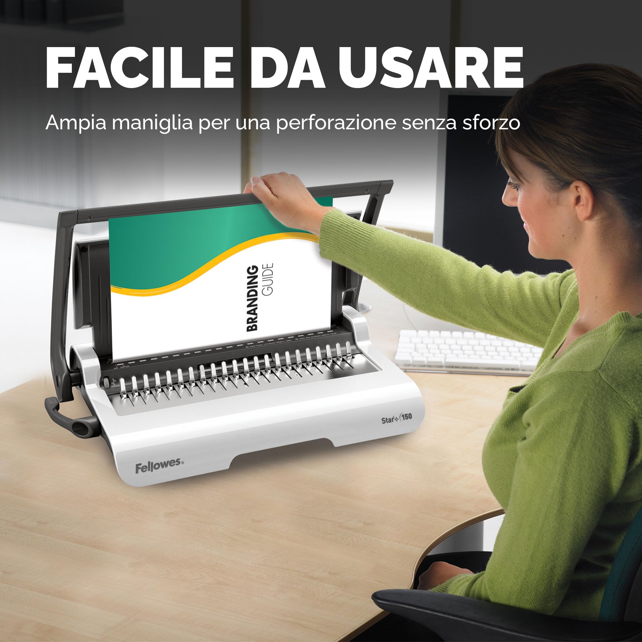 Fellowes Star+ Rilegatrice a pettine 150 con contenitore – Perfora fino a 15 fogli A4 – Rilega fino a 150 fogli – Manuale – Ideale per casa o piccolo ufficio