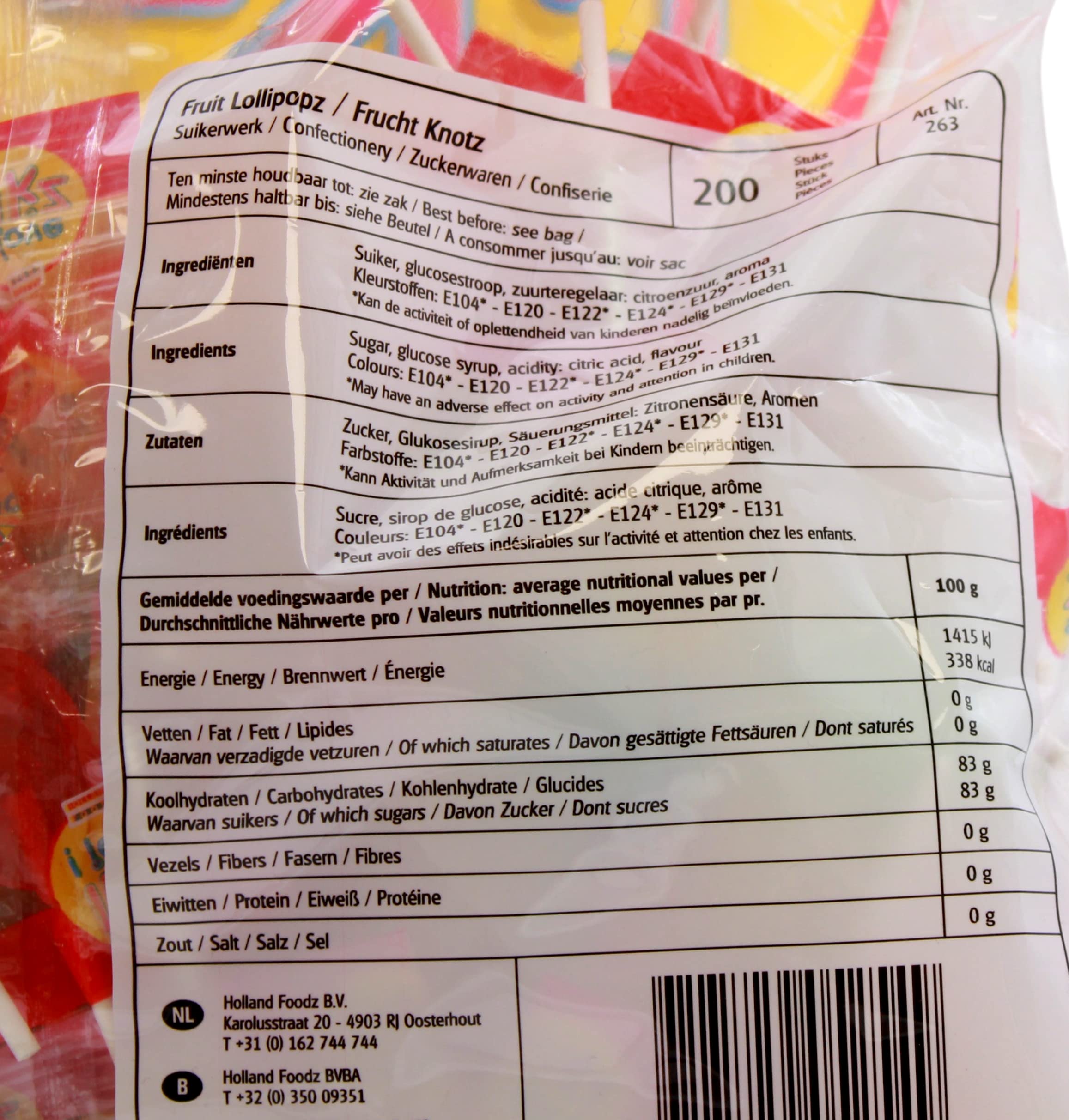 Holland Foodz Frucht Knotz Lutscher mit Fruchtgeschmack, (5 x 1 kg)