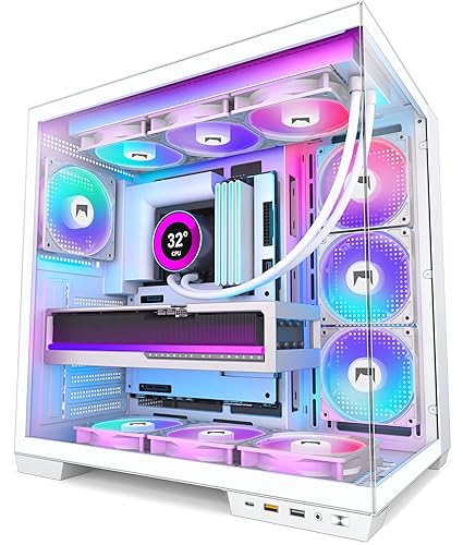 HYXN H1 HYXN ATX PC Case - Pre-Installed with 7 PWM ARGB Fans - Dual Cavity Mid-Tower PC Gaming Case - with Type-C - Can Hold up to 3X 360mm heatsinks simultaneously (White, H1) - H1 - White