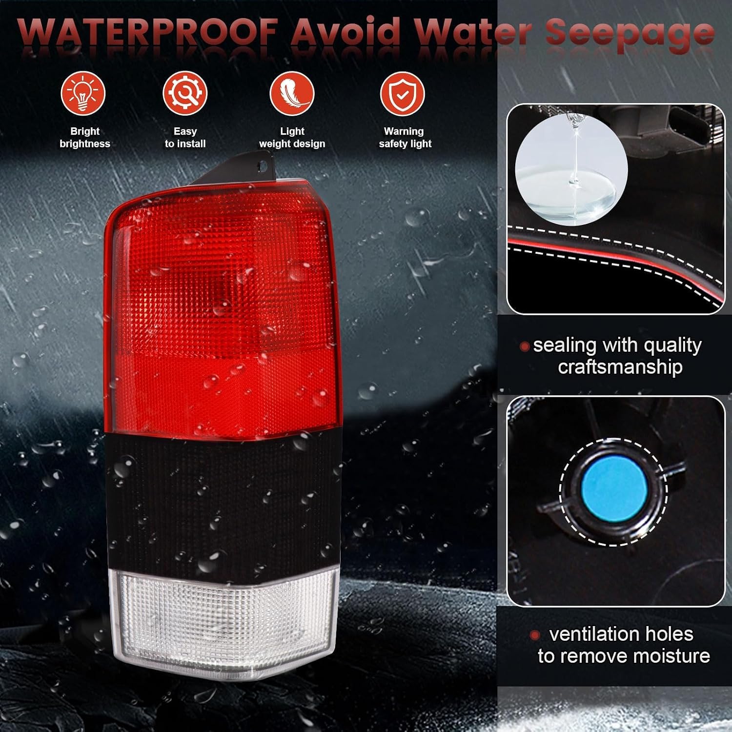 Tail Lights Assembly Compatible with 1997-2001 Jeep Cherokee, Rear Light Taillights Replacement # CH2800128 CH2801128 (Light Red/Black Lens)
