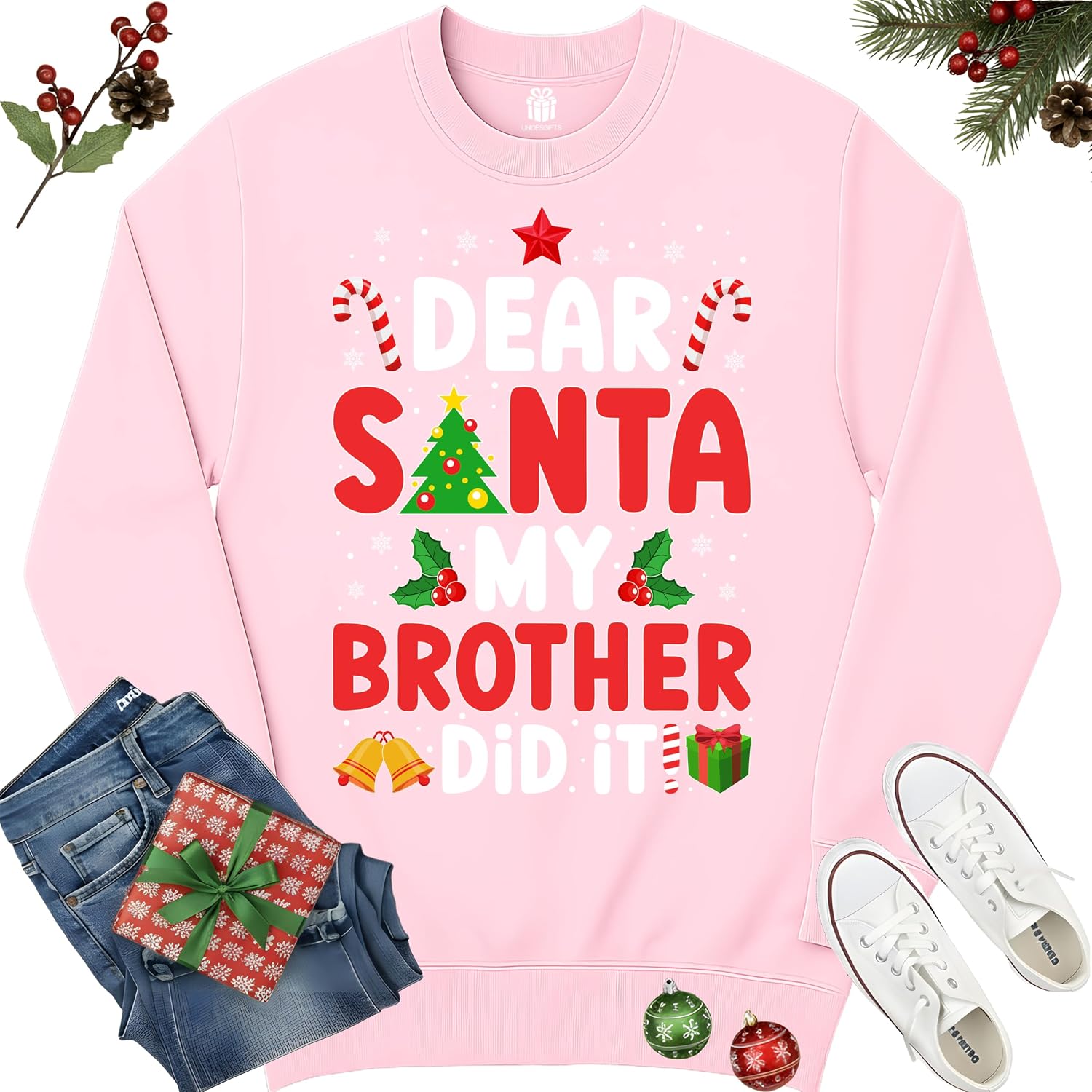 Dear Santa My Brother Did It Funny Family Matching Xmas T-Shirt for Boys Girls Kids Son Daughter