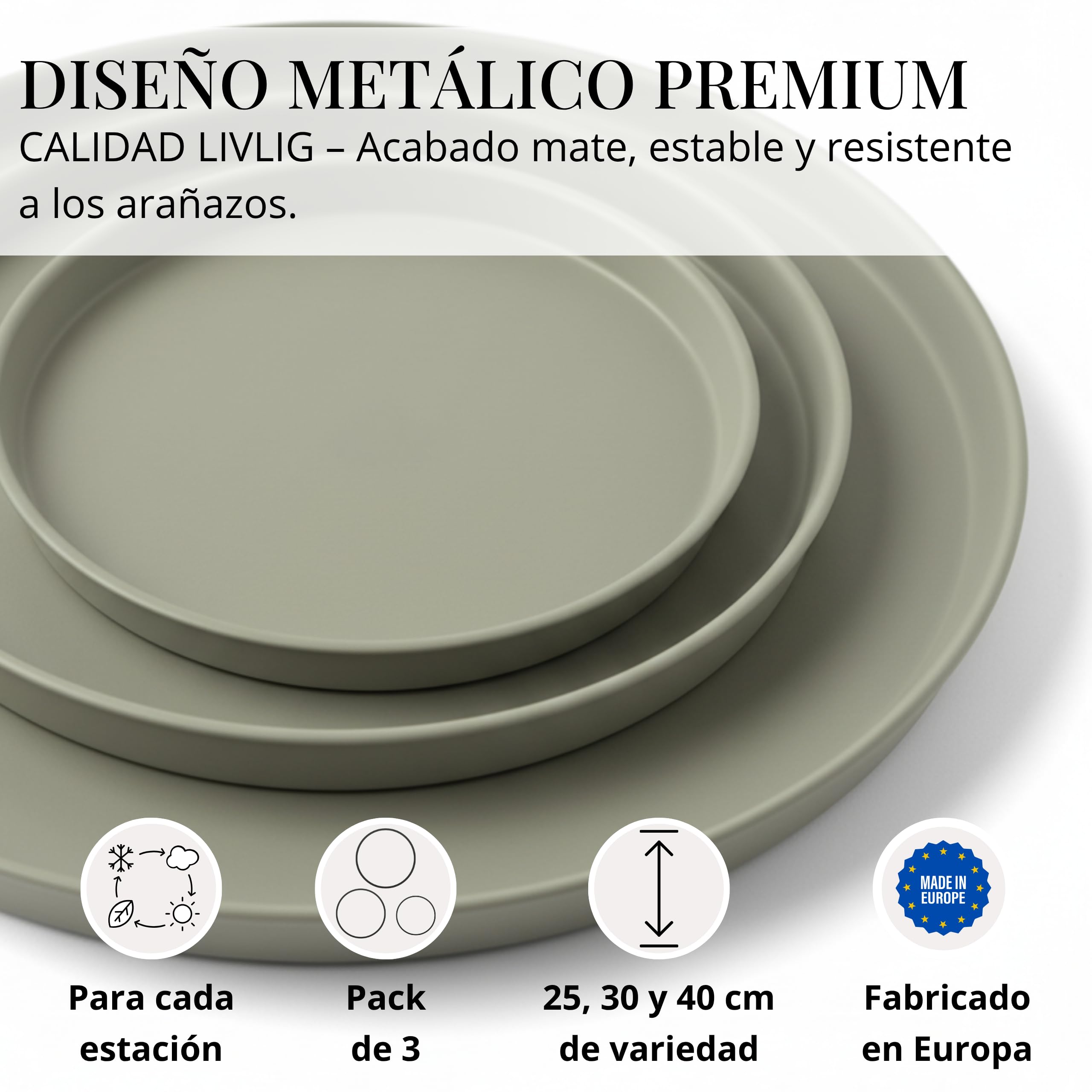 Juego de 3 bandejas decorativas redondas (25 cm, 30 cm, 40 cm), bandeja decorativa para corona de Adviento, bandeja para velas y decoración durante todo el año, elegante bandeja redonda verde