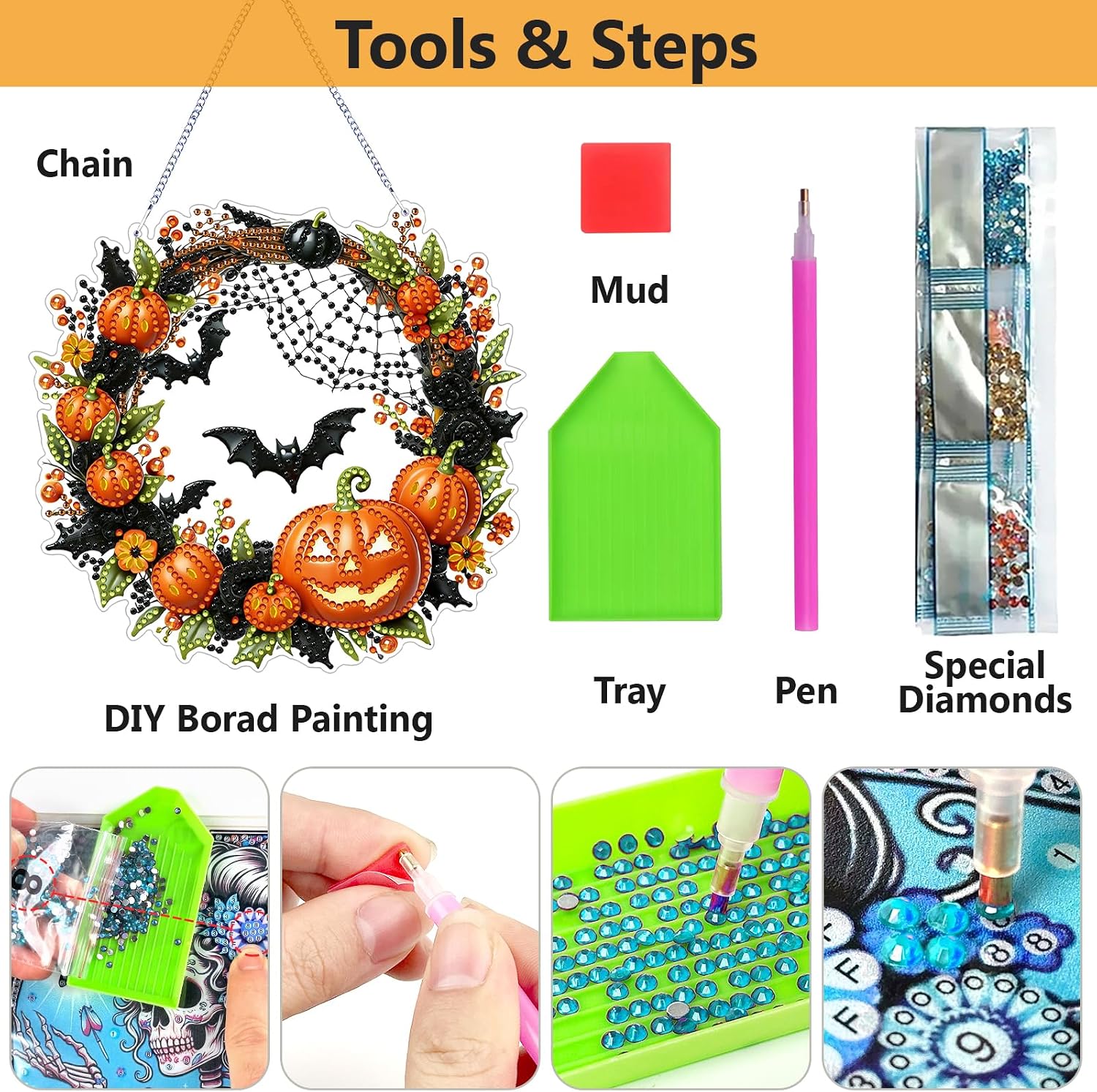 RYMILIE Halloween Hanging Diamond Art Kits for Adults,Acrylic Window Decor