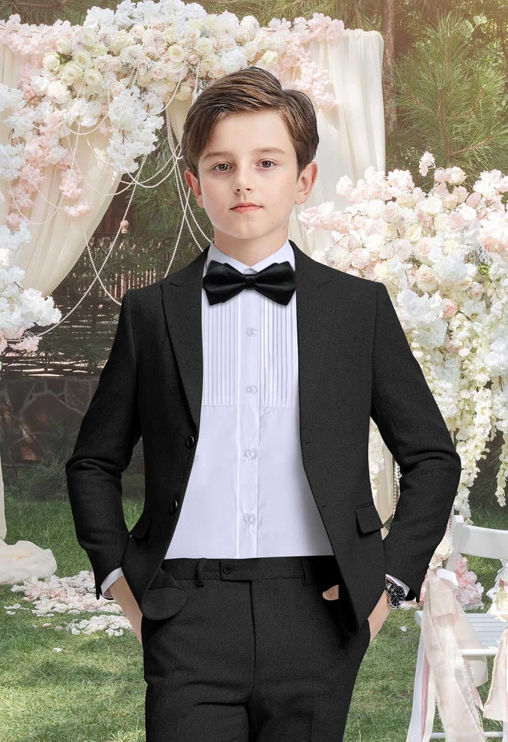 Boys Suits 4 Pieces Herringbone Tweed Kids Suit Jacket Pants Set