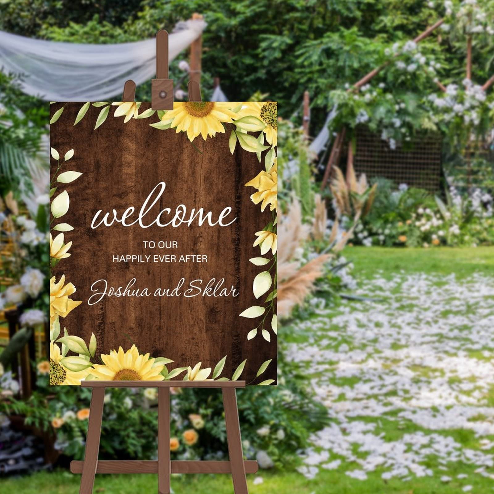 Panneau de bienvenue tournesols pour une signalétique mariage claire