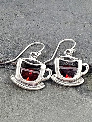Miniatura 3 de EnCharmed Sterling Silver Coffee Cup Charm Earrings with Red Cubic Zirconia, Barista Caffeine Lover Pendant Jewelry