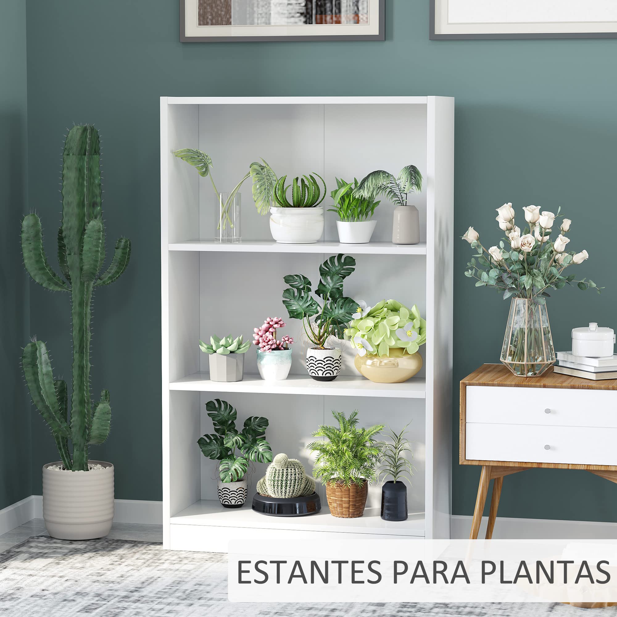 HOMCOM Estantería Librería con 3 Compartimentos 62,2x24x102,4 cm Blanco | Almacenaje, Libros CDs Plantas, Salón Estudio Dormitorio