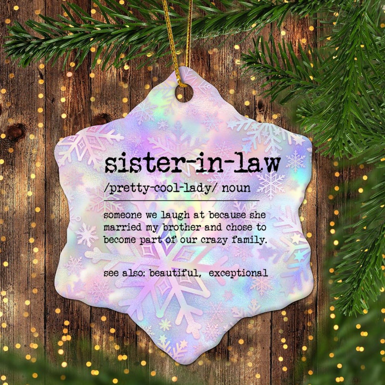 LITTLEGROVE SEEDS Sister-in-Law Christmas Tree Decorations Funny Definition of Sister-in-Law Personalized Christmas Ornaments 2023 Christmas Decor Gifts for Mom Bridesmaid Bridal Shower 3 Inch