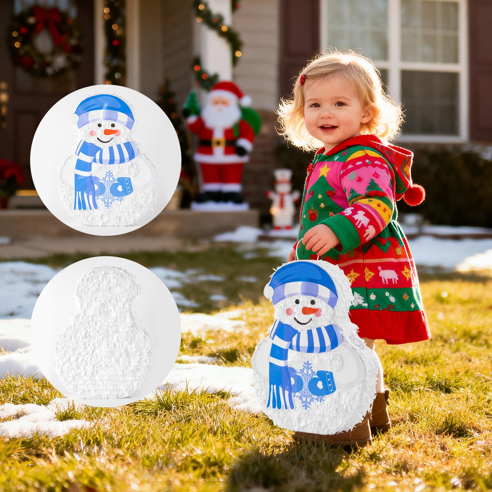VinTS Snowman Pinata, Winter Christmas Pinata with Blindfold Stick,Games for Xmas Kids Party,Winter Theme Holidays Decorations,16.92x12.59x1.5 inch