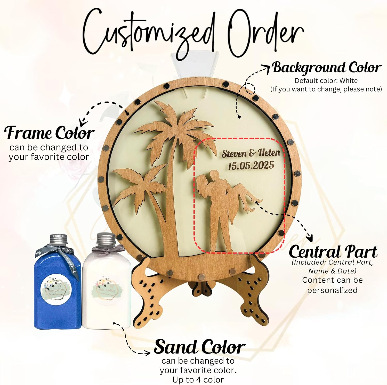Personalized Unity Sand Ceremony Set with Custom Frame, Meaningful Unity Ritual Must Have for Wedding Decor, Blended Family Celebration Keepsake Alternative to Unity Candle