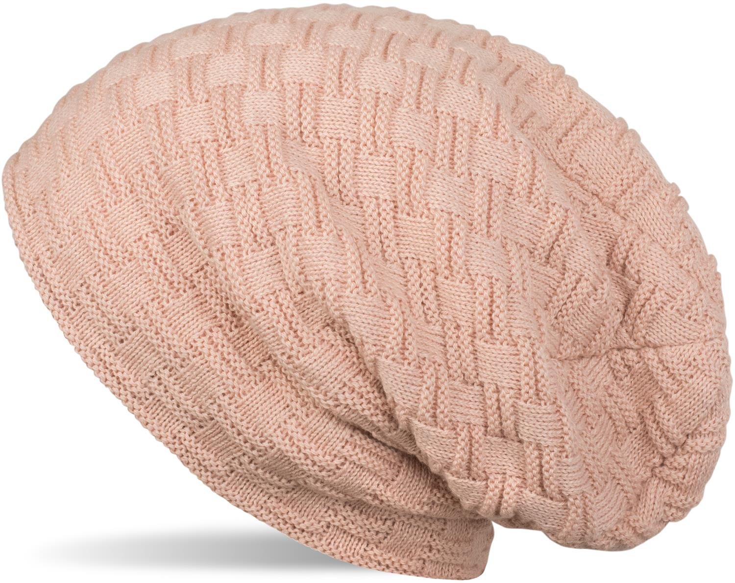 styleBREAKER Warming Braided Pattern fine Knit Slouch Beanie with an Ultra Soft Fleece Lining, Unisex 04024058, Colour:Old Rose