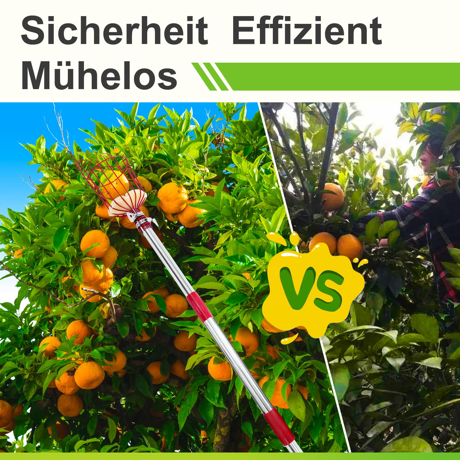 Sierra de poda con mango de 4 m, sierra telescópica, longitud ajustable 3 en 1 sierra de mano telescópica, y recolector de frutas para cortar ramas altas y recoger frutas, conjunto de herramientas