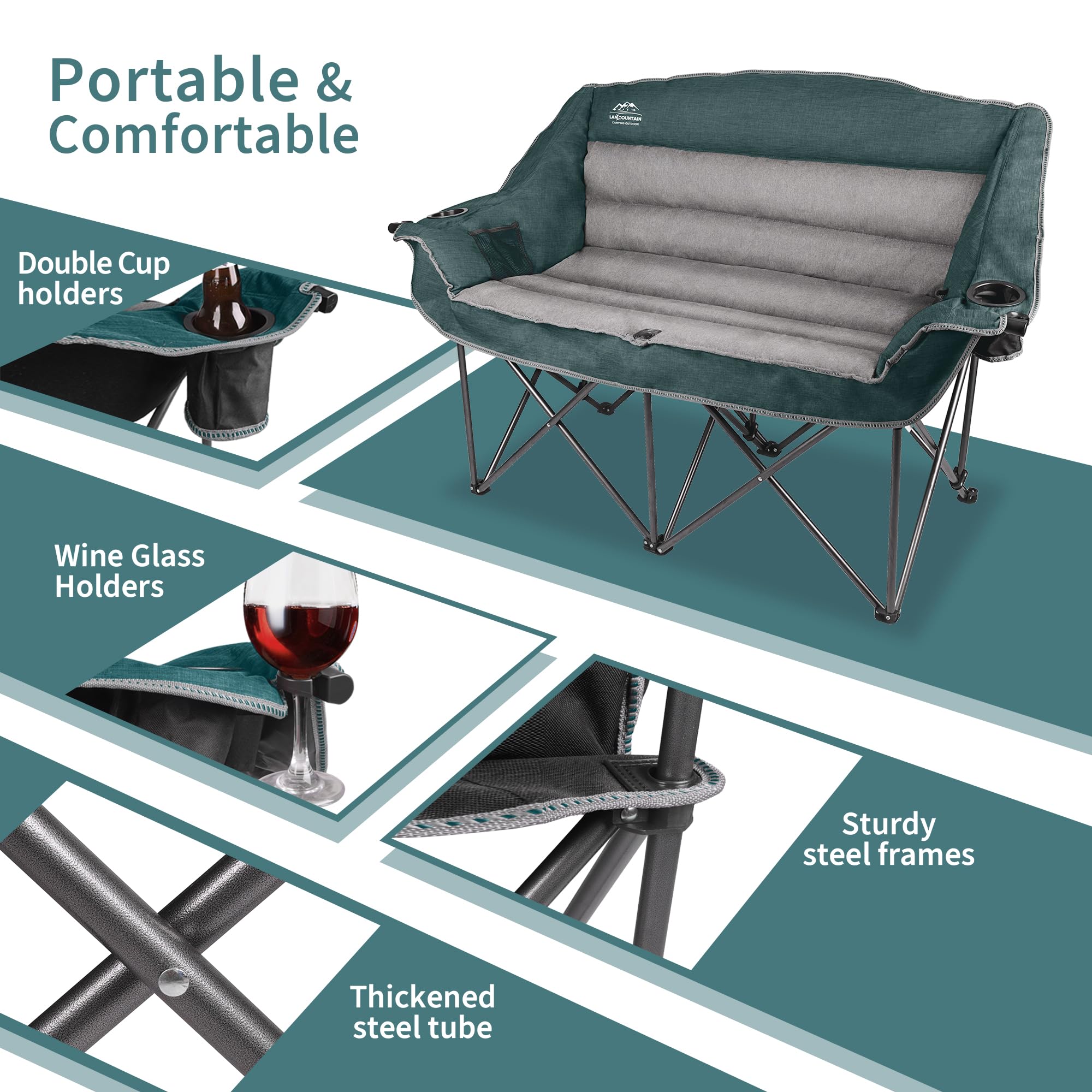 Składane krzesło kempingowe Loveseat (LS-105A-ciemnozielone)