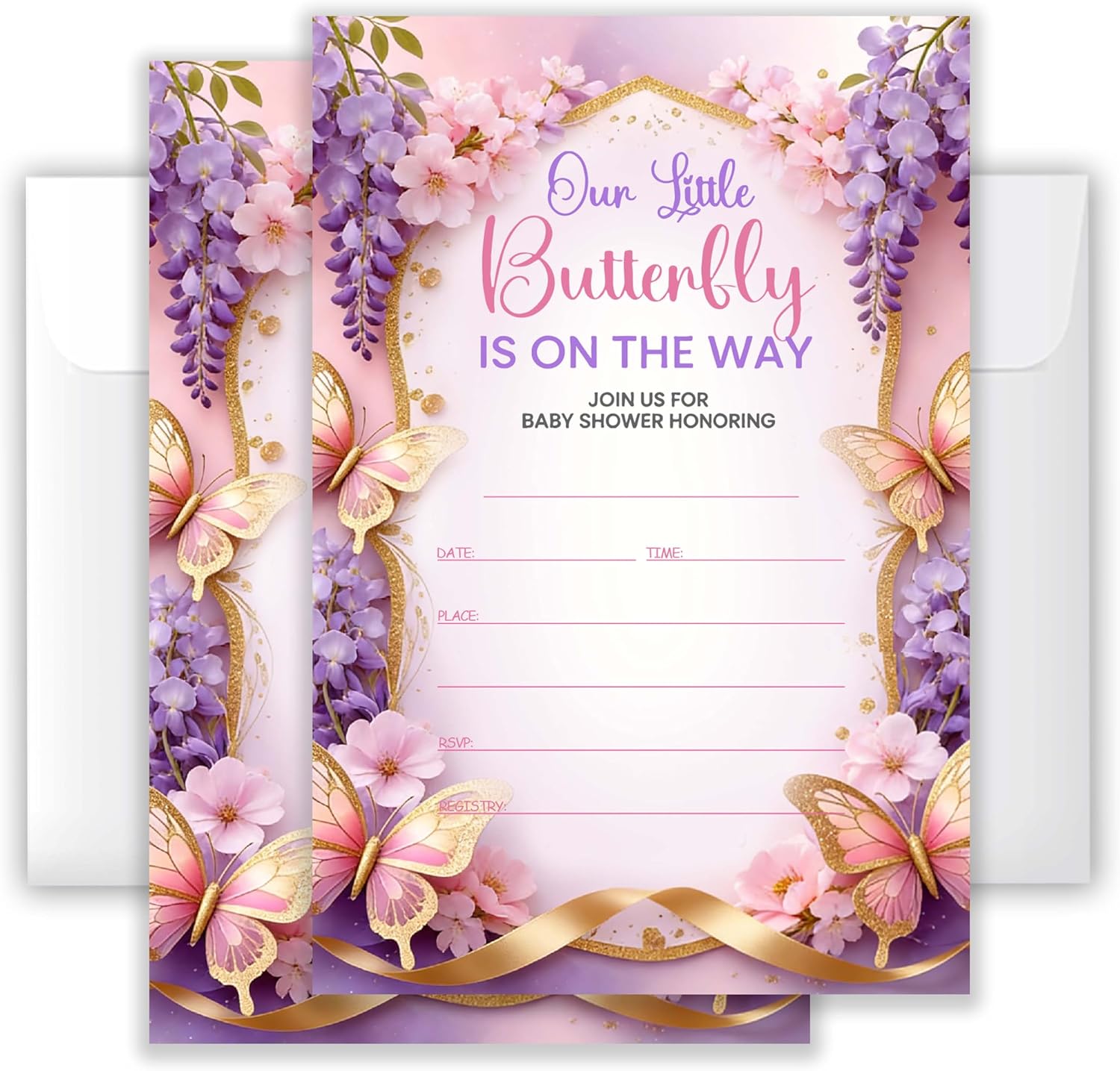 4x6 Our Little Butterfly Is On The Way Baby Shower Invitations (20 Cards + 20 Envelopes)–Floral Butterfly Baby Shower Invites.(078)