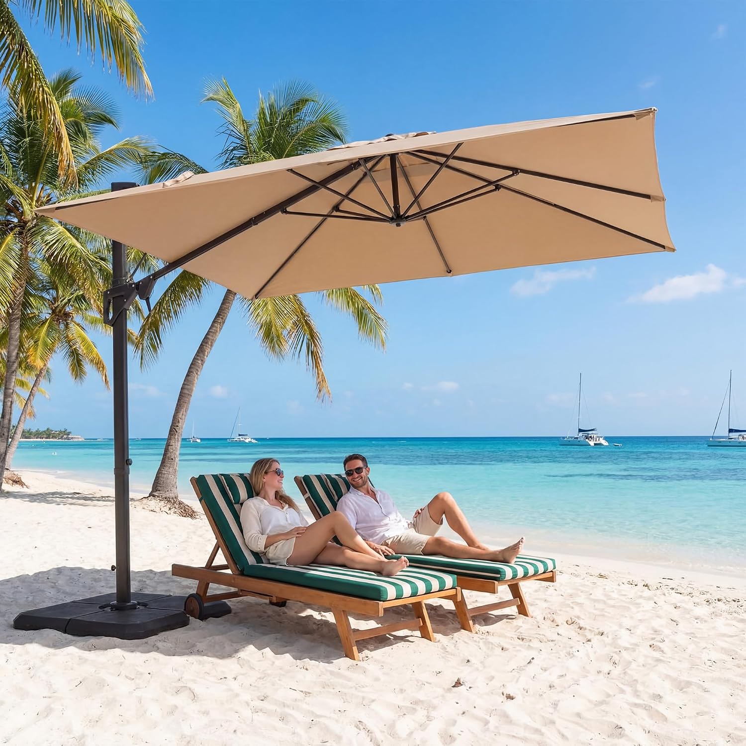 COSIEST 10x10Ft Cantilever Patio Umbrella, Large Rectangle Offset Umbrellas with 360-Degree Rotation & Crank Handle, Heavy Duty Aluminum Outdoor Shade for Garden Deck Pool Backyard, Khaki