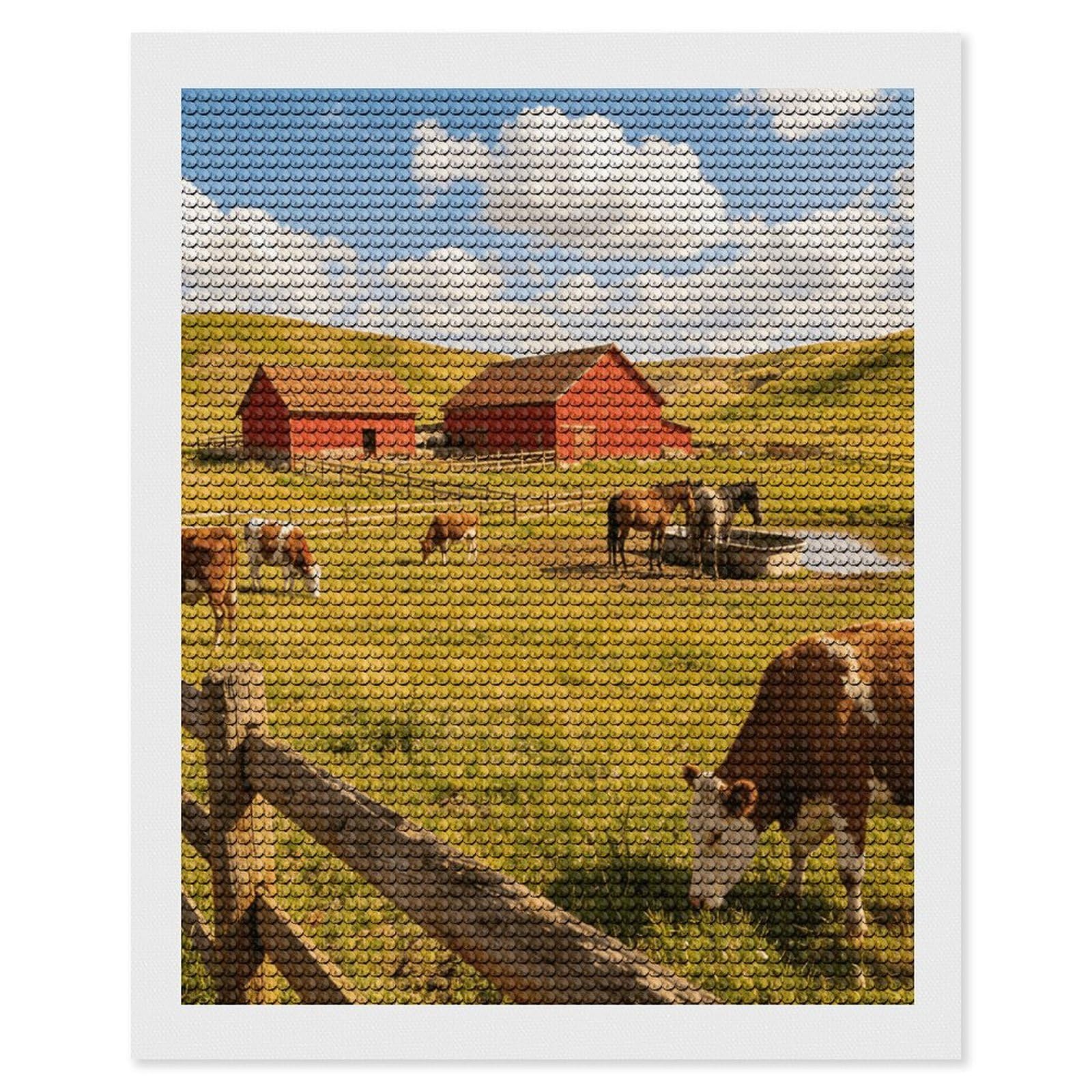 FekiLoot Ranch Paint by Numbers Kit for Adults Beginner DIY Diamond Dots Paintings Round Full Drill Diamond Art Kits Picture Diamond Art Painting Kits for Home Decor 16"x20"