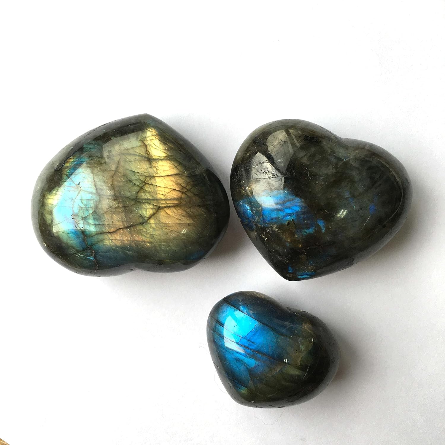 PEKMAR Natural Crystal Rough Home Decoration Aura Labradorite HeartCarving Crystal Stone for Decoration Stones (Size : 50-60mm)