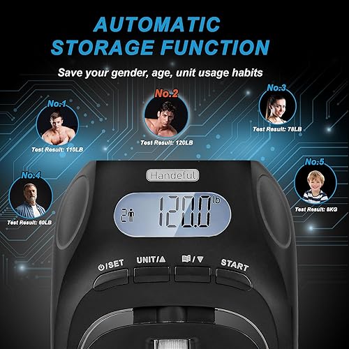 Miniatura 6 de Handeful Medidor dinamómetro de fuerza de agarre de 397 libras, medidor de empuñadura, ejercitador de mano para deportes, escuela y uso doméstico