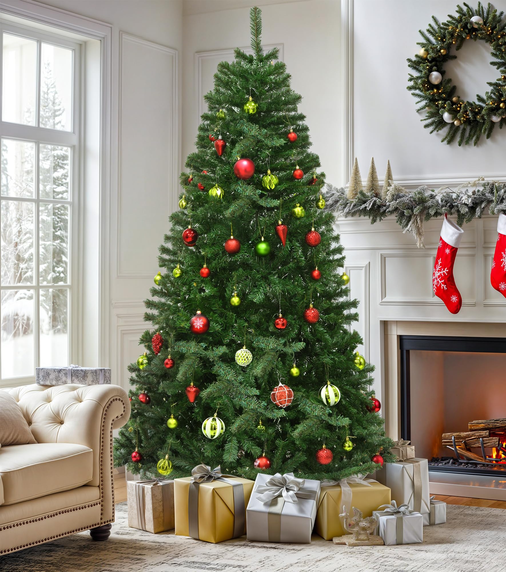 YITAHOME 7.5ft/2.3m Realistic Pine Artificial Christmas Tree, 1346 Tips
