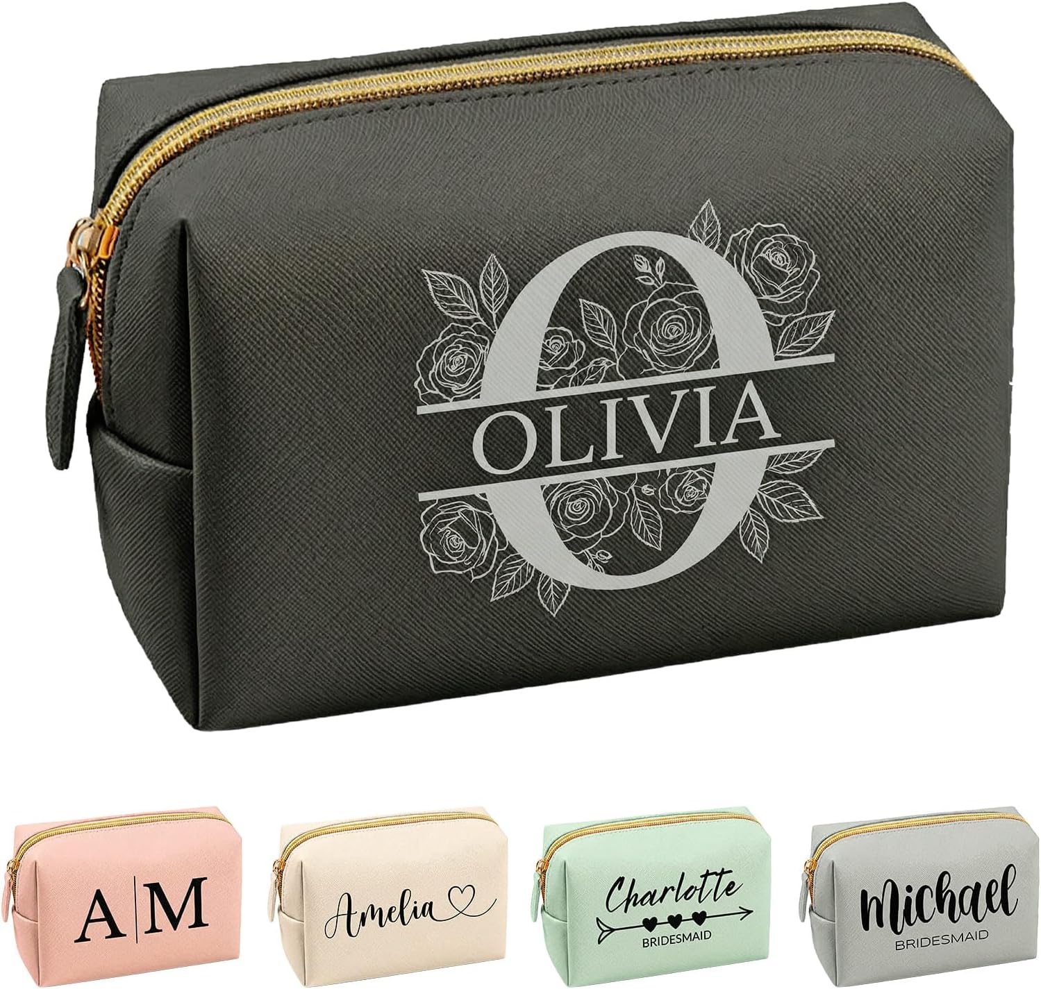 Personalized Makeup Bag for Wedding Gifts, Double-Sided Engraved Custom Cosmetic Pouch, Bridesmaid Gift, Custom Travel Toiletry Bag for Mother's Day, Best Friend Birthday, Appreciation gift