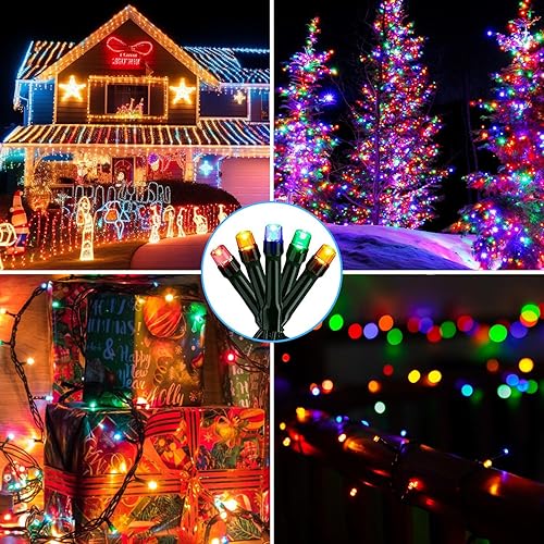 Miniatura 5 de SOLARBABY Luces solares de Navidad impermeables para exteriores, 400 luces LED de 132 pies con control remoto, 8 modos de luces de patio multicolor