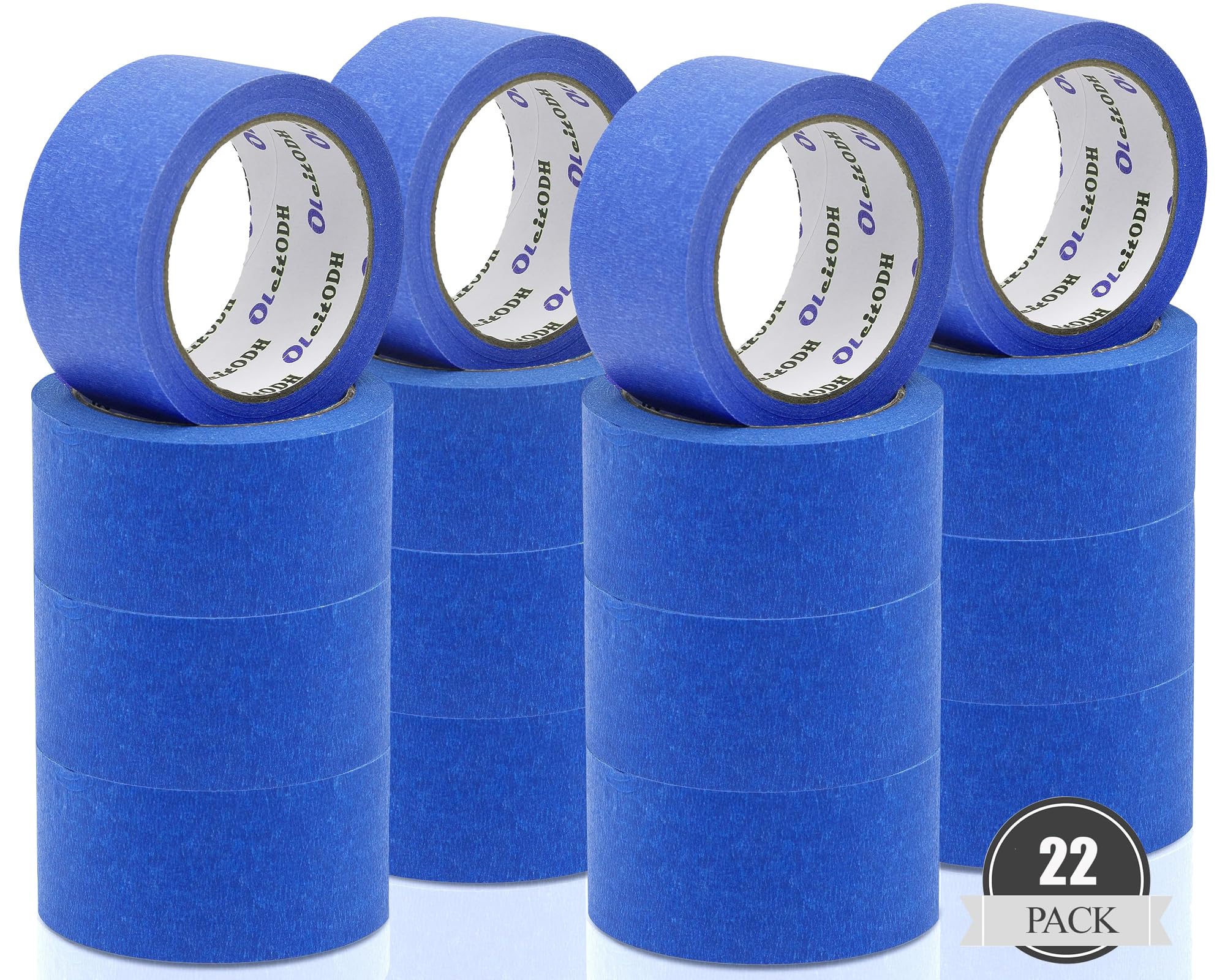 Oleitodh 22 Rolls Blue Painters Tape Bulk 2 inch x 55 Yards, Painters Masking Tape No Residue Wall Painting Tape Artist Tape Trim Edge Finishing Tape