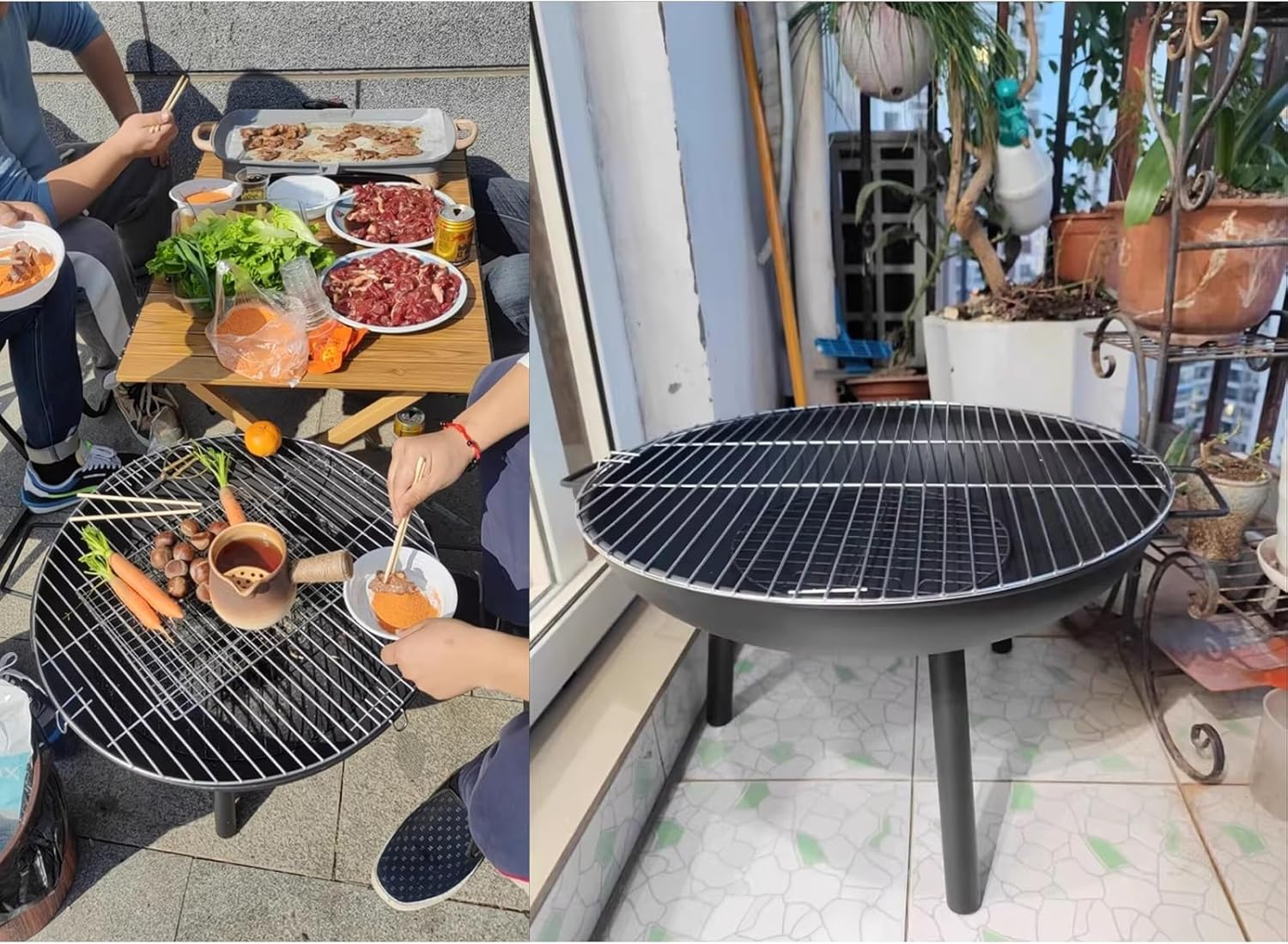 2-in-1 Portable Round Fire Pit & Grill | Detachable Outdoor Cooking Stove with Cast Iron Accessories | Perfect for Camping, Backyard BBQs, and Tent Cooking