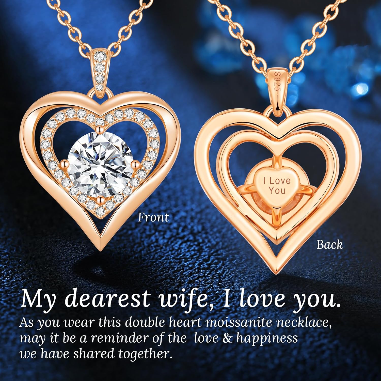 Valentine's Day Gift Moissanite Heart Pendant Necklaces for Women, 925 Sterling Silver Necklace Engraved with 'I LOVE YOU', Ideal Anniversary Birthday Jewelry Gifts for Mom Wife Girlfriend Daughter Her - Image 3