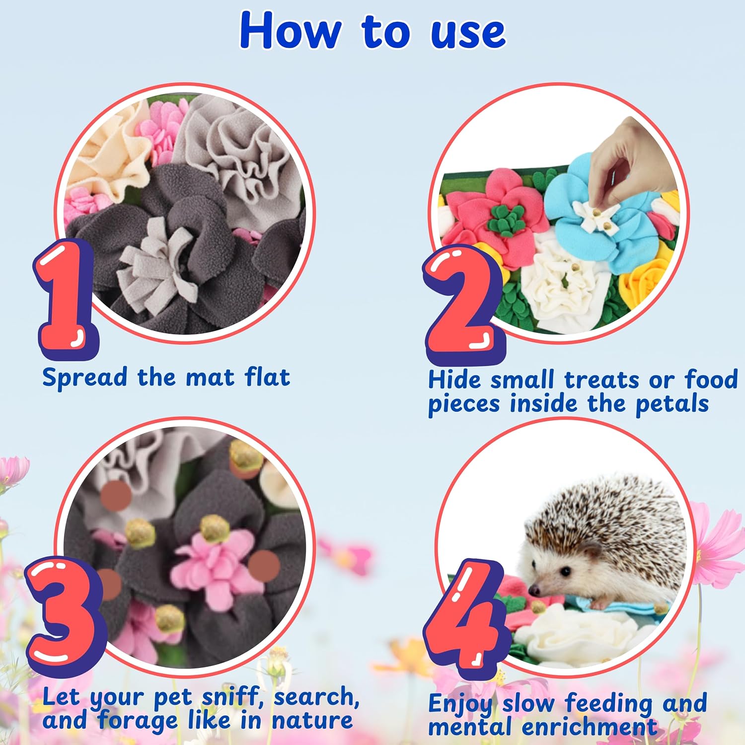 Foraging Mat For Hedgehog Enrichment Toys, Hedgehog Toys For Cage and Water Bowl, Interactive Feeding Toy For Small Pet, Rabbit Foraging Mat, Hedgehogs Accessories, Guinea Pig Toy (Gray, 17.7x9.8in) image 3