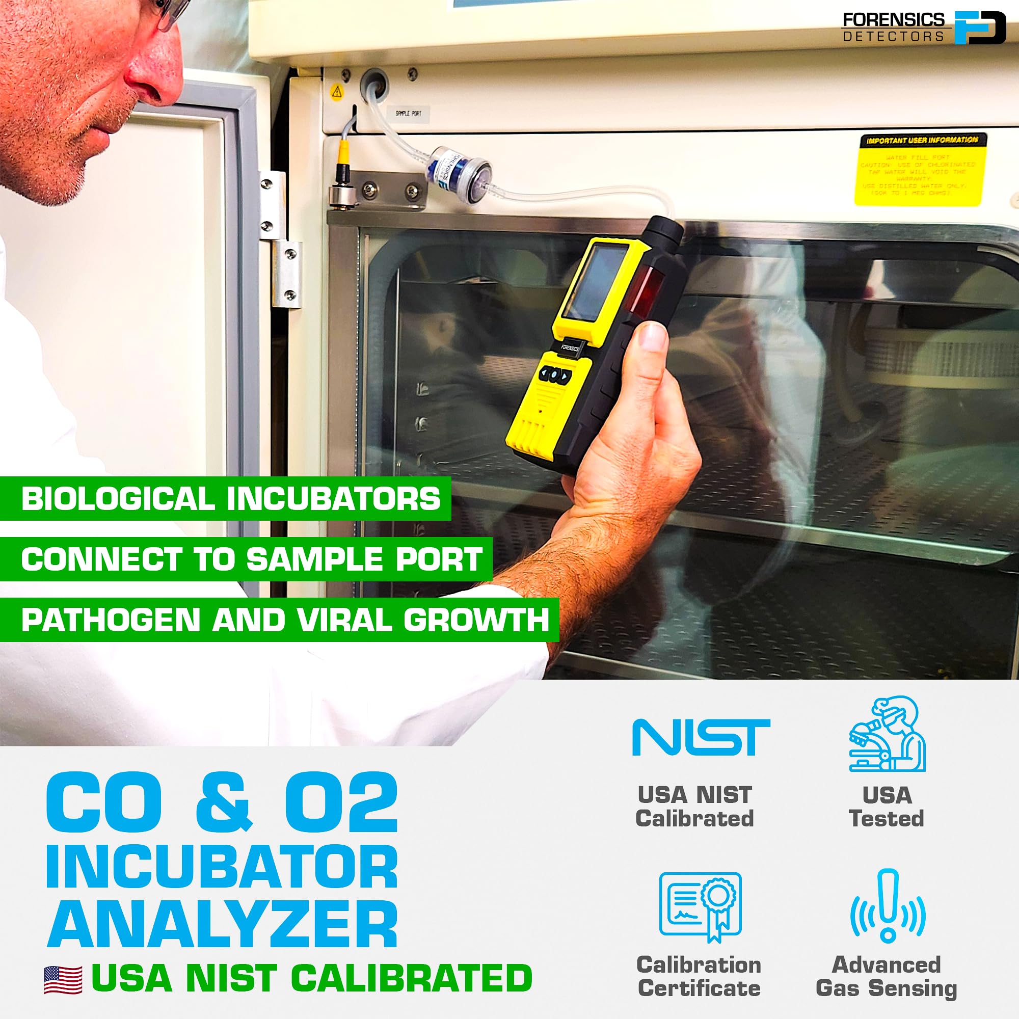 Analizador para Incubadoras CO2 y O2 | Certificado de Calibración EU | CO2 0–10% y O2 0–30% | Bomba Integrada