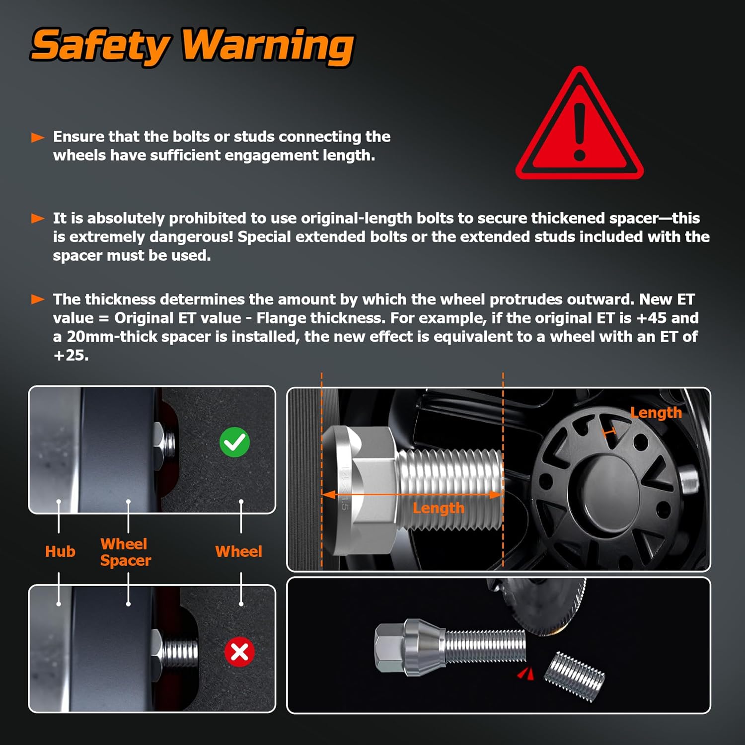 4Pcs Black Hubcentric Wheel Spacers 1" Thick 5x120mm M14x1.5 Studs 66.9mm Hub Bore Compatible for Chevy Camaro Impala Equinox Malibu Cadillac XTS XT4 CTS CT5 CT6 Buick Lacrosse Regal 5 Lug - Image 8